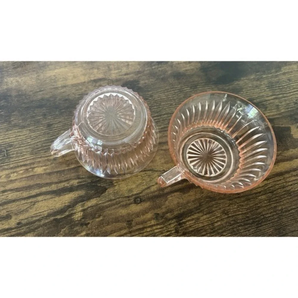 PAIR 2-PC Anchor Hocking Pink Depression Glass Cups Queen Mary‎ Rubber Pattern